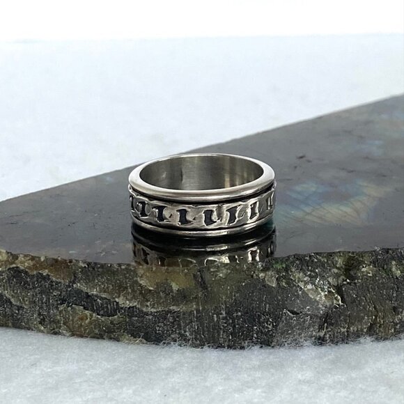 Sterling Silver 925 Mexico Curb Chain Pattern Spinner Band Ring Sz 9.5 - 9.75 - Picture 8 of 13